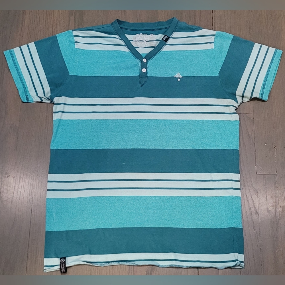 LRG Lifted Research Group, Teal Striped Shirt two-button, Size XL